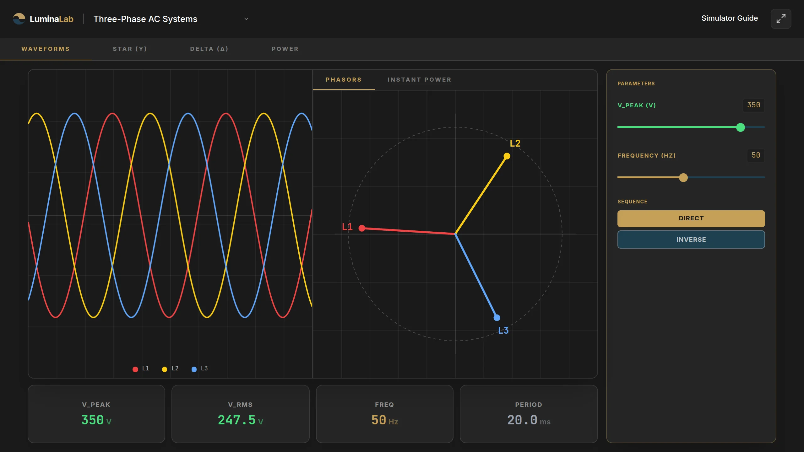 Interfaccia di Simulatore Sistemi Trifase